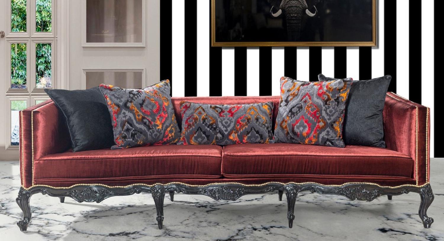 Casa Padrino Luxus Barock Sofa Bordeauxrot / Schwarz / Gold - Prunkvolles Wohnzimmer Sofa im Barockstil - Barock Wohnzimmer Möbel Bild 1