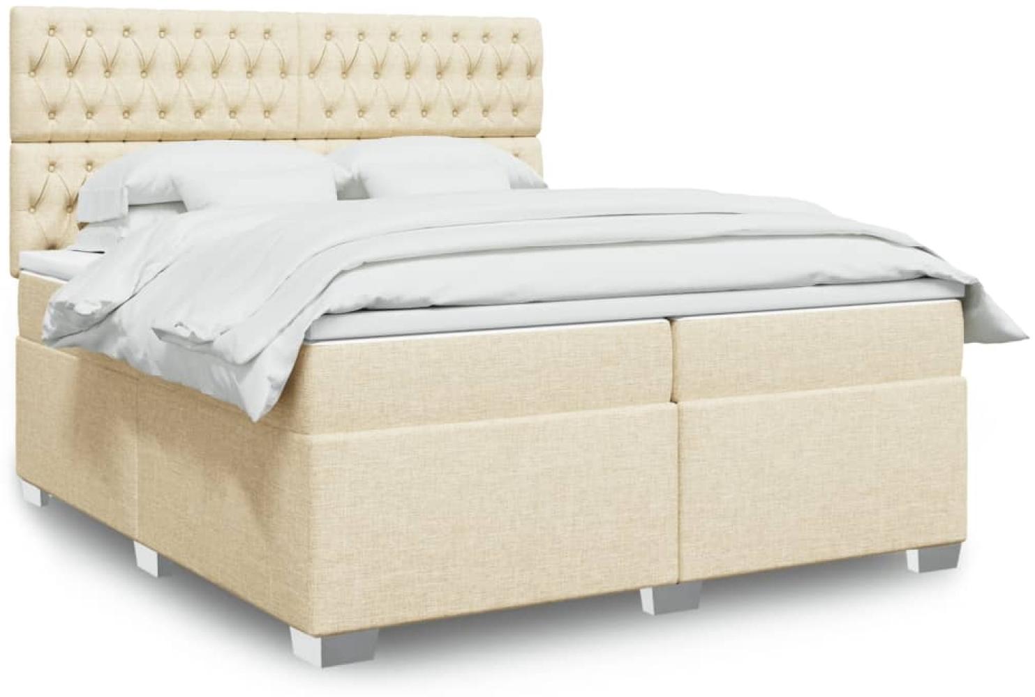 vidaXL Boxspringbett mit Matratze und LED-Beleuchtung, Holzwerkstoff creme, 200 x 200 cm Bild 1