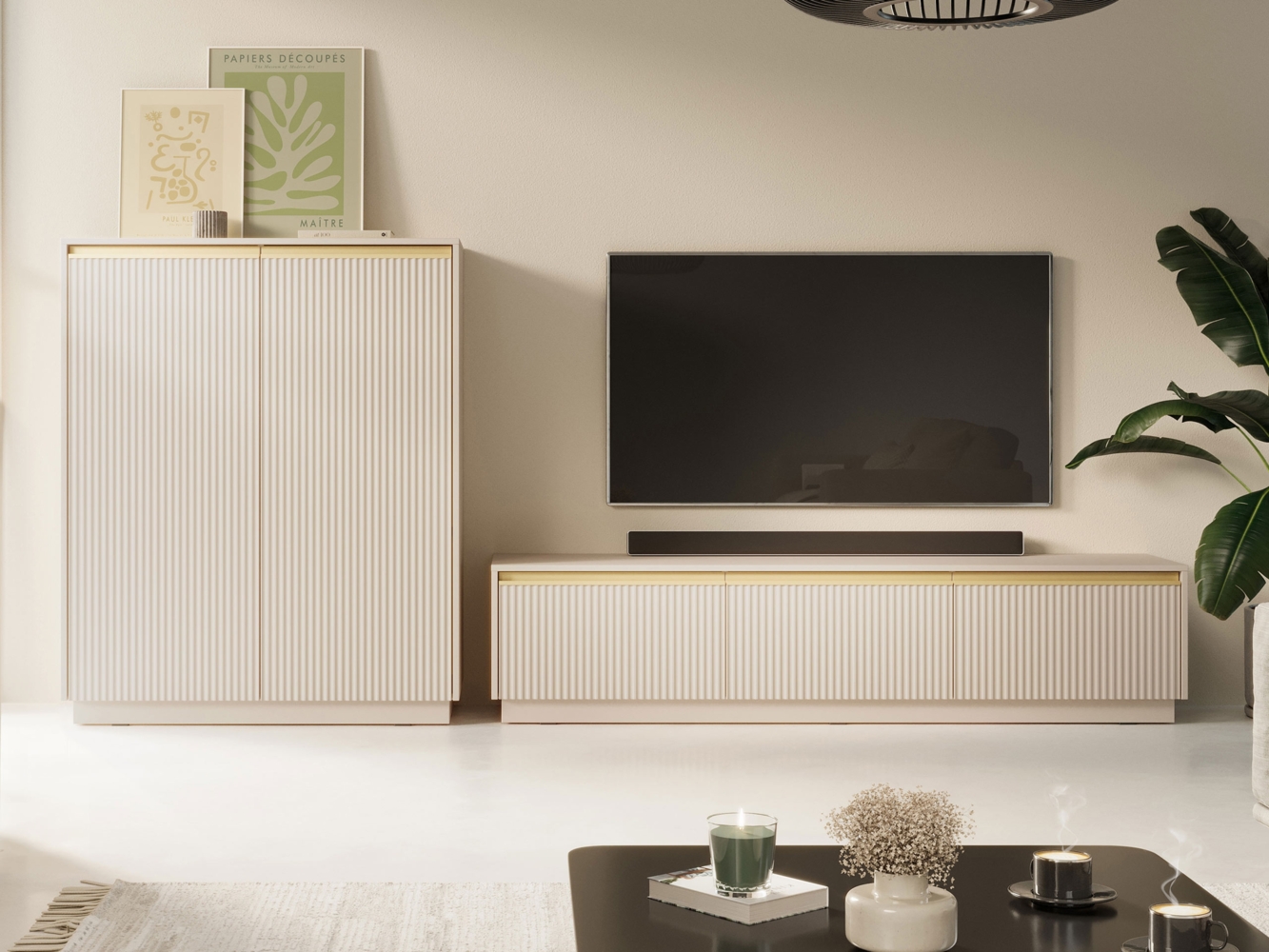 Wohnzimmer-Set Rumbed II (Farbe: Sandbeige / Sandbeige + Gold Anoda) Bild 1