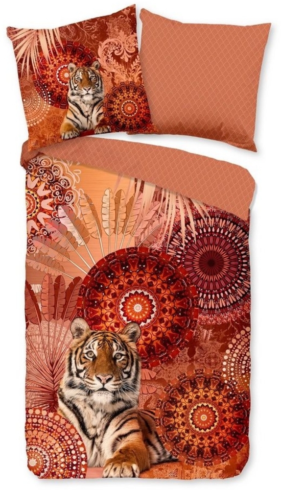 Traumschloss Bettwäsche Baumwolle, Satin, 2 teilig, Mandalas mit Tiger, Federn, orange Bild 1