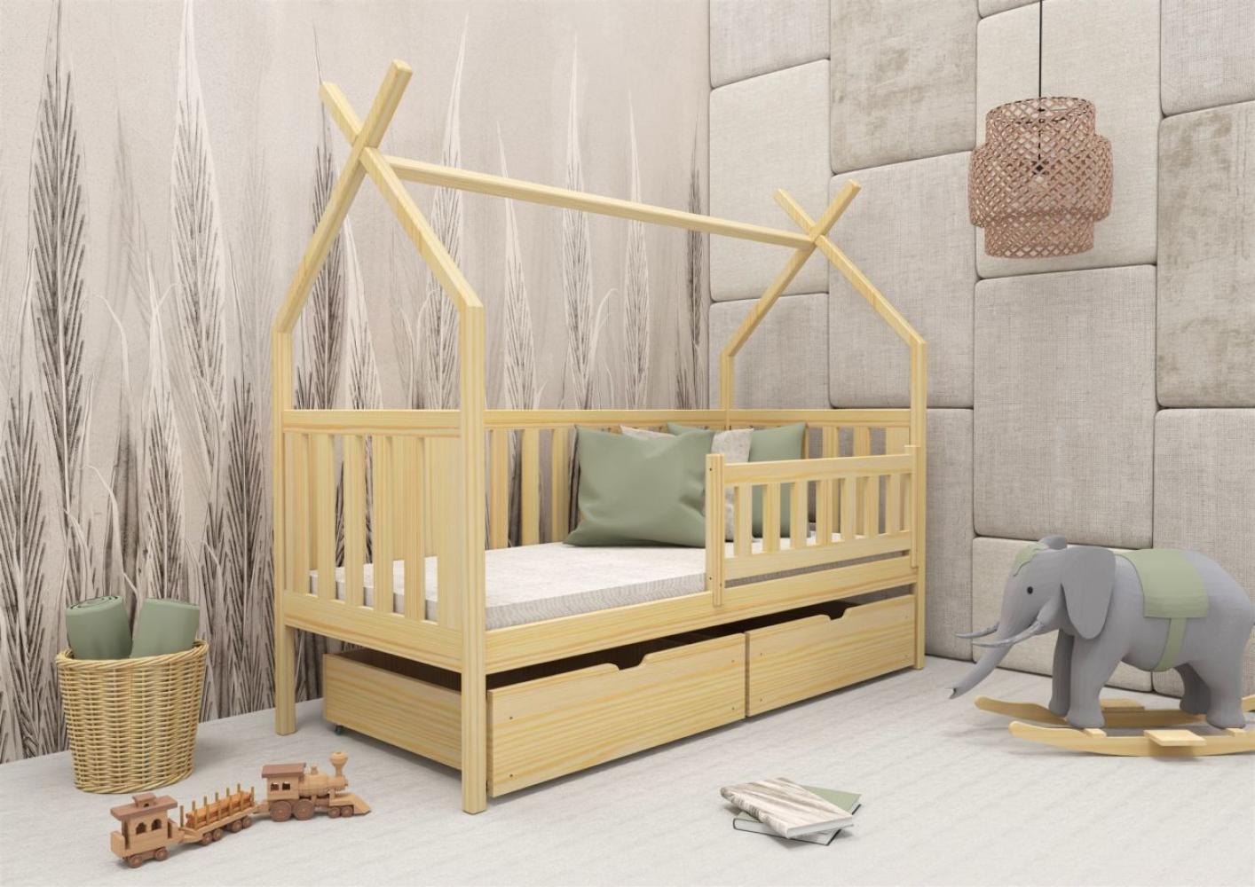 Hausbett Kinderbett DARLIN 200x90cm Kiefer Massiv Natur inkl. Rollrost Bild 1