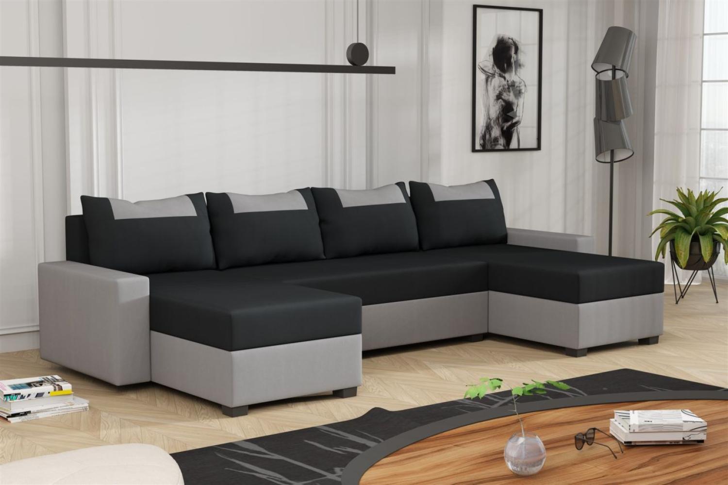 Wohnlandschaft Schlafsofa Sofa HEDVIG Stoff Manila Hellgrau- Schwarz Bild 1