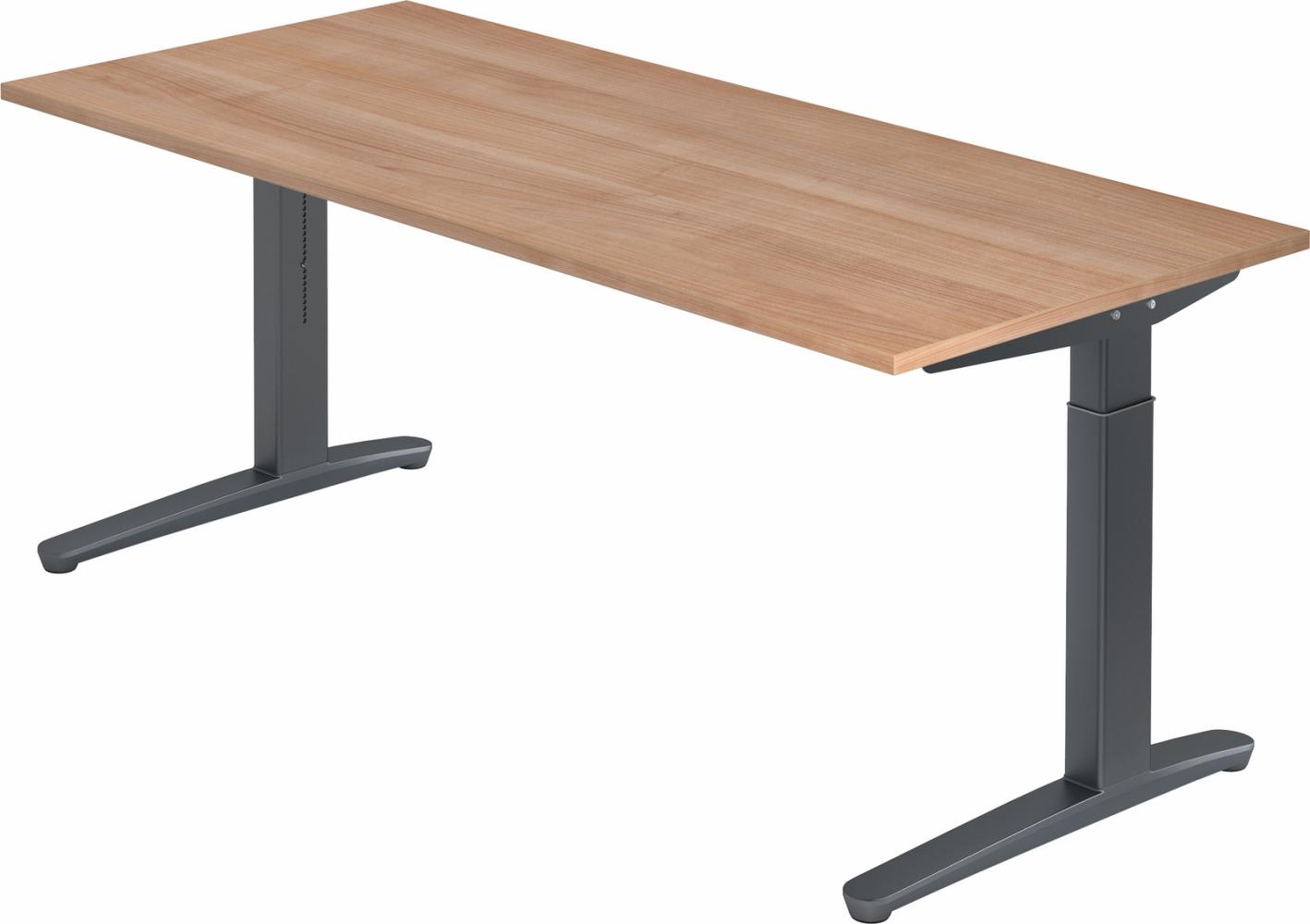 bümö® Design Schreibtisch XB-Serie höhenverstellbar, Tischplatte 200 x 100 cm in Nussbaum, Gestell in graphit Bild 1