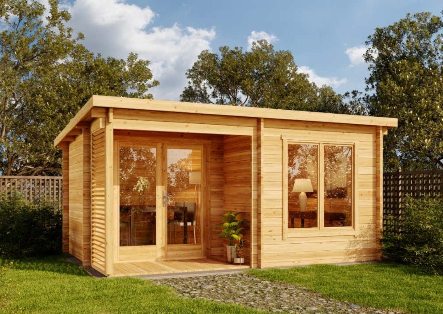 Alpholz Gartenhaus Modell Orkus-44 Petite Gartenhaus aus Holz Holzhaus mit 44 mm Wandstärke inklusive Terrasse Blockbohlenhaus mit Montagematerial Bild 1