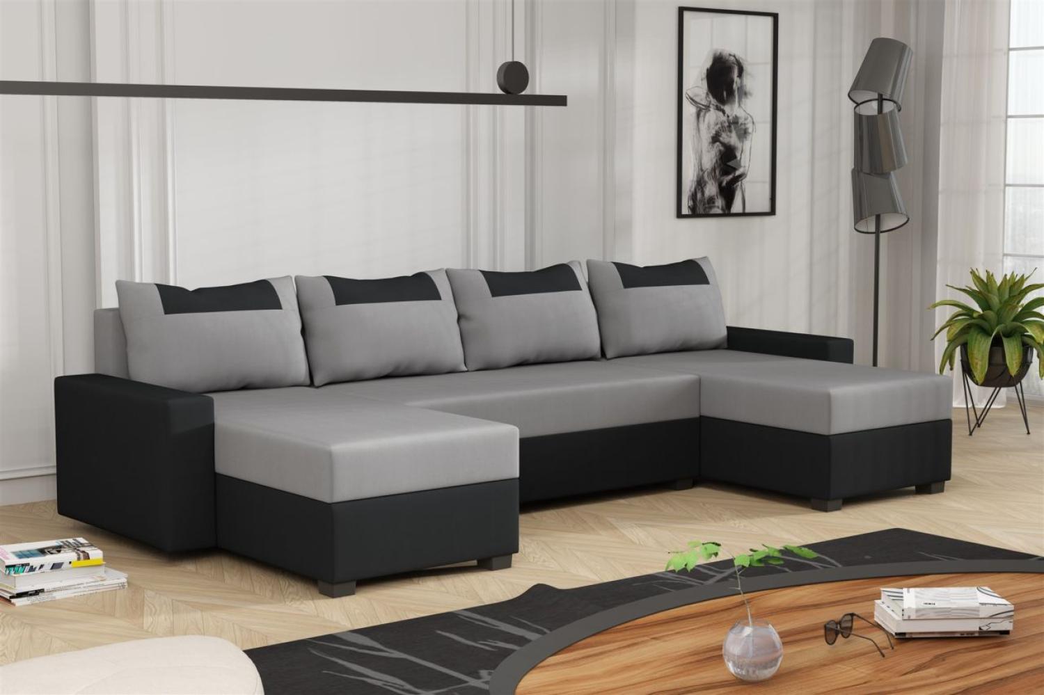 Wohnlandschaft Schlafsofa Sofa HEDVIG LUX Stoff Manila Schwarz- Hellgrau Bild 1