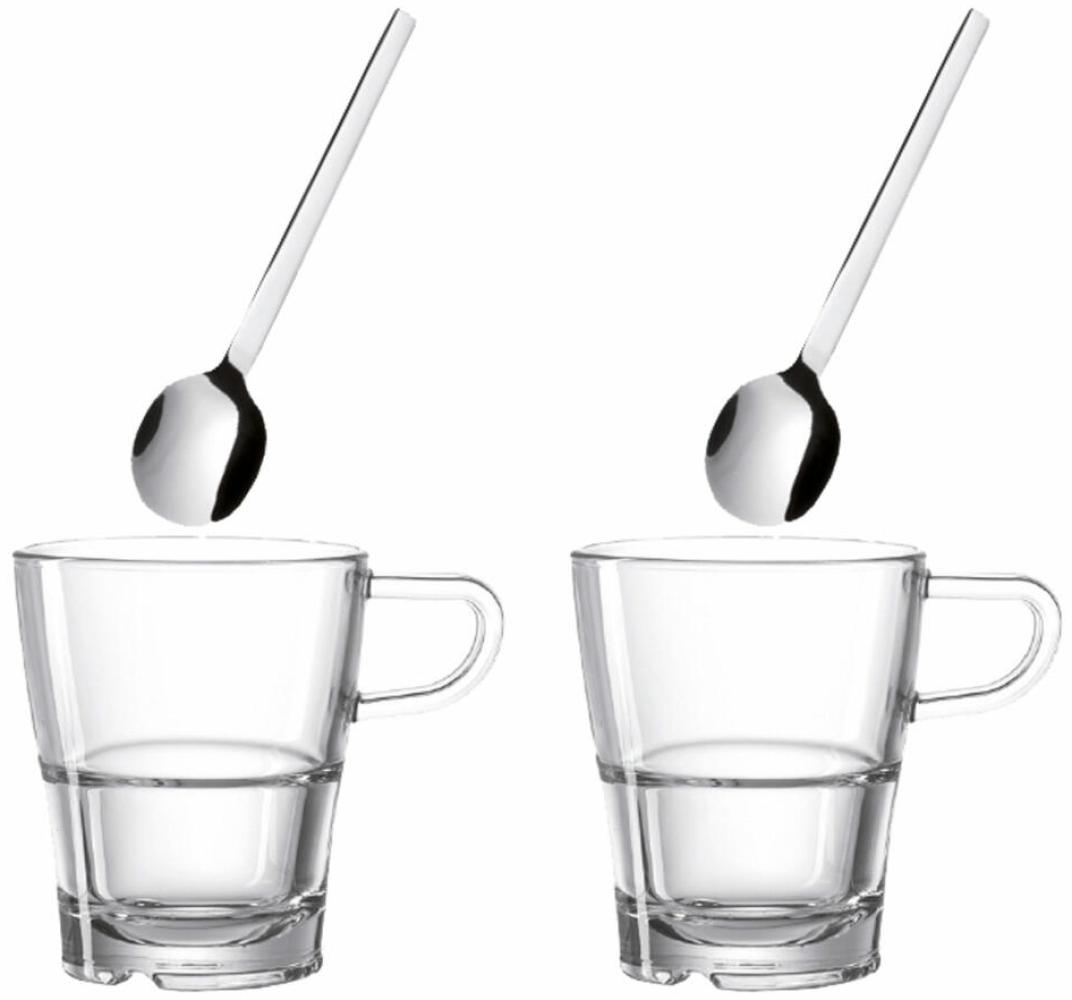 Leonardo Senso Kaffee Tassen Set, mit Löffel 4-tlg, Kaffeebecher, Kaffeetasse, Kaffee Becher, Stapelbar, Materialmix, H 12. 6 cm, 24023 Bild 1