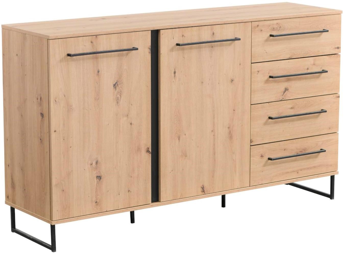 Homestyle4u Sideboard, Holz natur / schwarz, 159 x 92,5 x 42 cm Bild 1