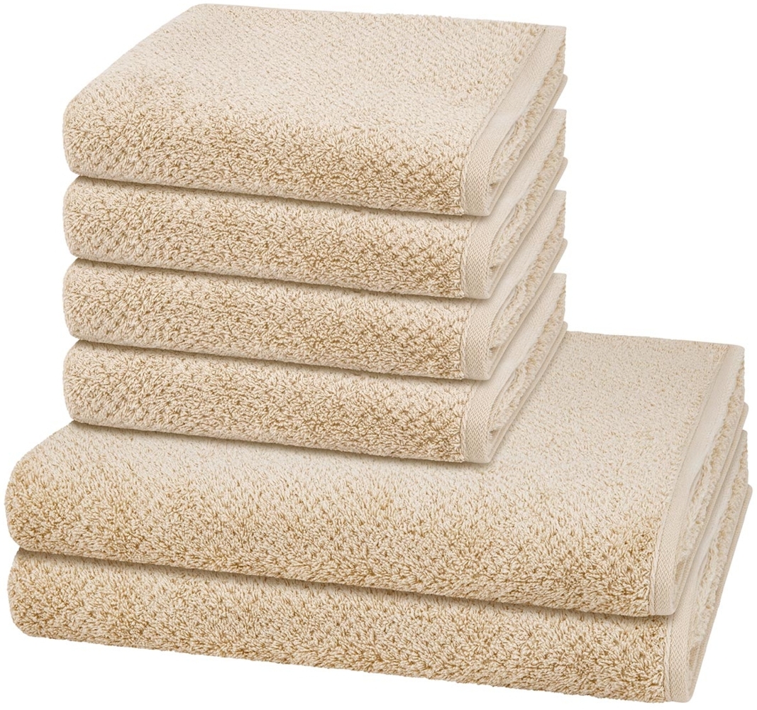 Cawö Pure 6 tlg. Frottier-Set - 4 X Handtuch (50 X 100cm), 2 X Duschtuch (80 X 150cm) - 494 g/m2 - Beige Bild 1