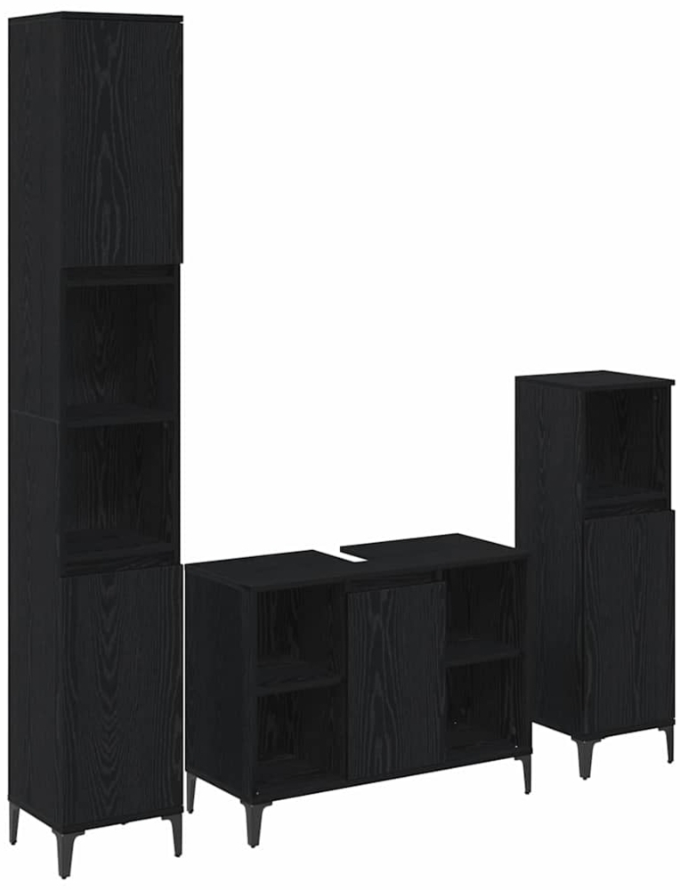 vidaXL Badezimmermöbel-Set 3 pcs Schwarz Eichen-Optik Holzwerkstoff 3416170 Bild 1