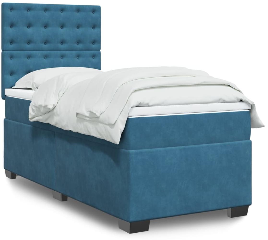 vidaXL Boxspringbett mit Matratze Blau 90x200 cm Samt 3290826 Bild 1