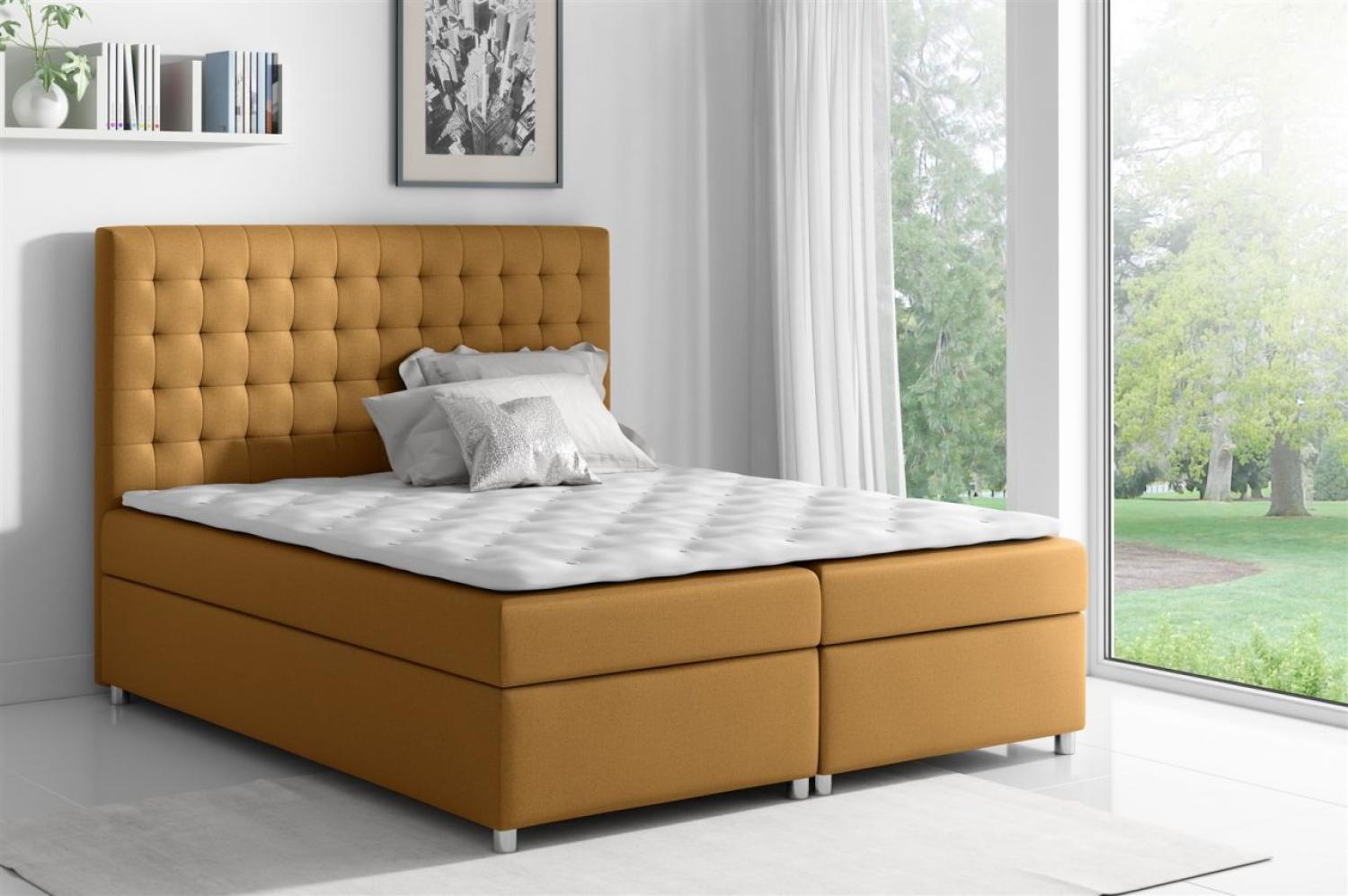 Boxspringbett Schlafzimmerbett CARIN Polyesterstoff Ockergelb 120x200cm Bild 1