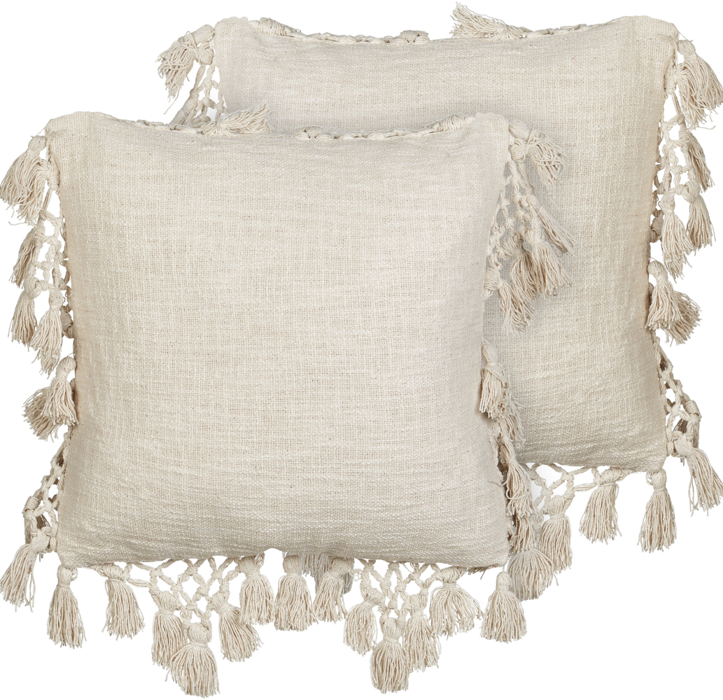 Kissen 2er Set Ohne Muster OLEARIA Baumwolle 45 x 45 cm Beige Bild 1