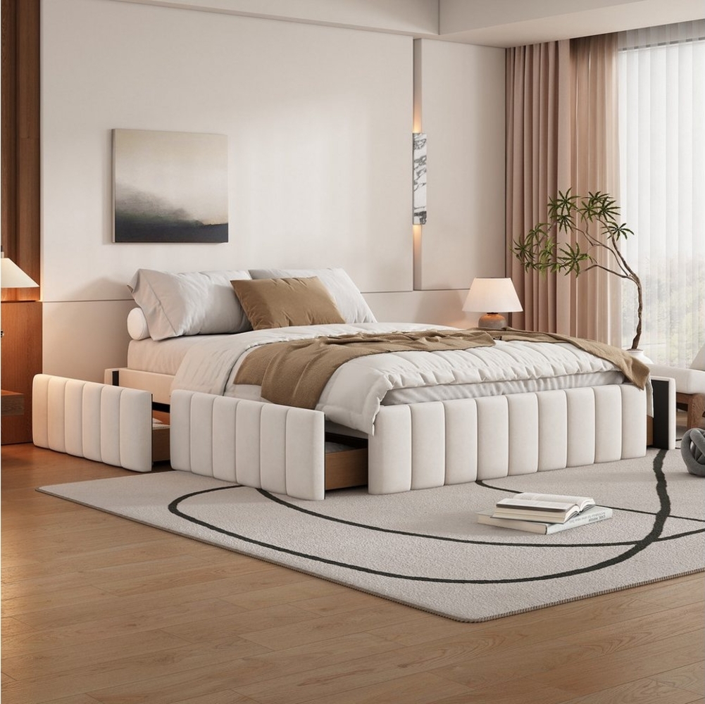 OKWISH Polsterbett Funktionsbett Stauraumbett Doppelbett Flachebett (mit Lattenrost Bettrahmen, Kein Kopfteil, minimalistisches Styling, 140 x 200 cm), mit Matratze Bild 1