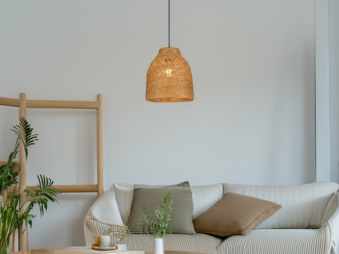 Pendelleuchte JOELINE mit Lampenschirm aus geflochtenem Papiergarn, Ø 25cm Bild 1