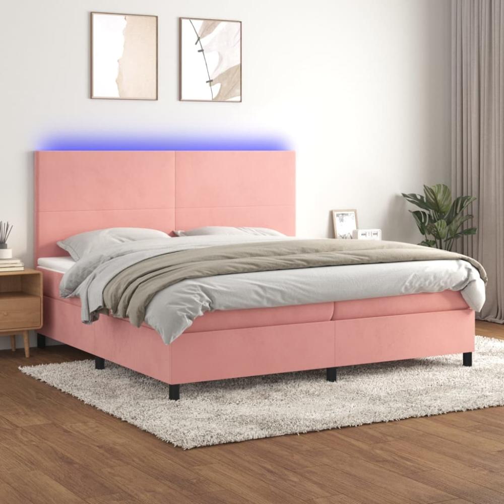 vidaXL Boxspringbett mit Matratze & LED Samt Rosa 200 x 200 cm, Härtegrad: H2 [3136028] Bild 1