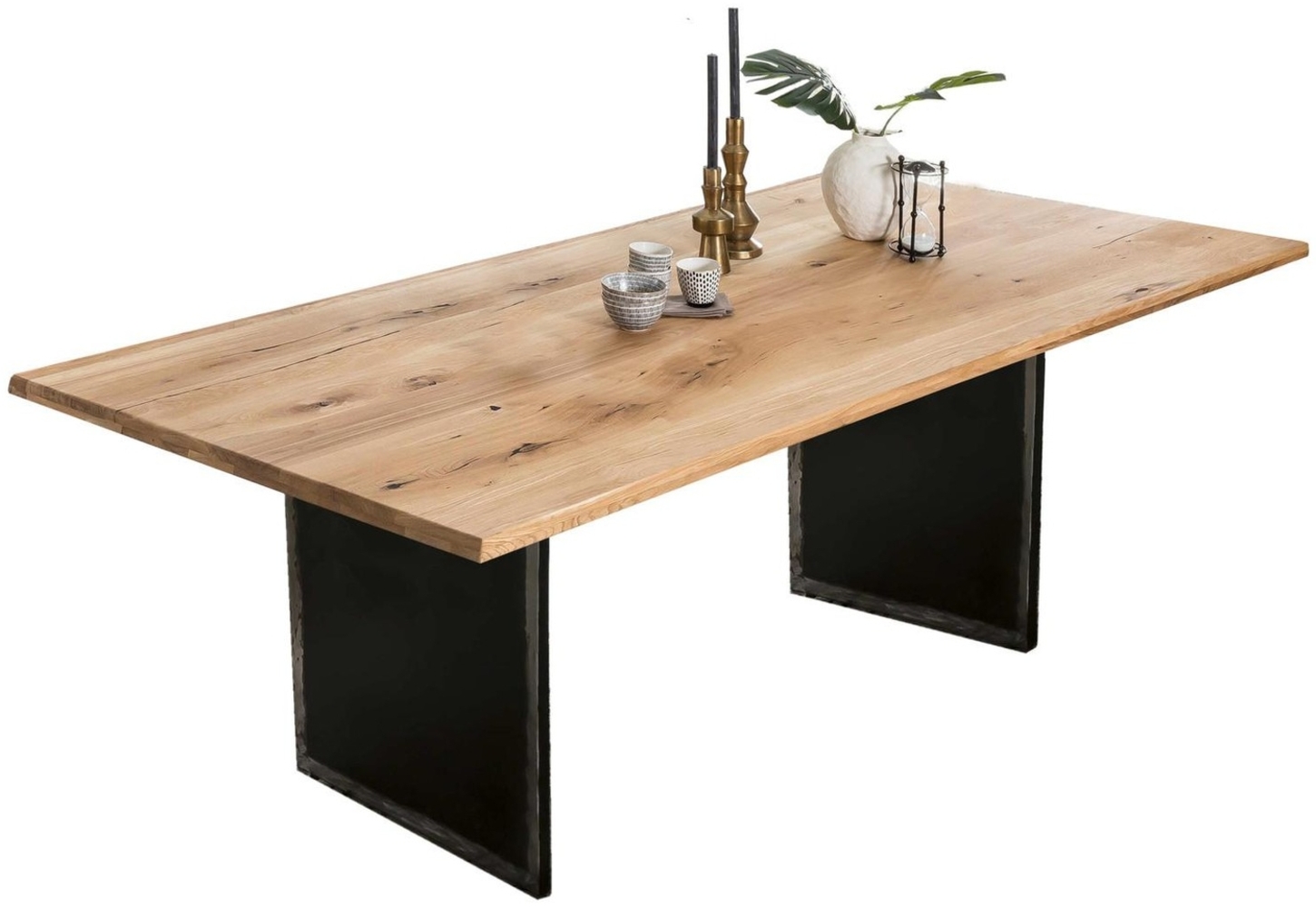 Esstisch TOPS & TABLES 100 x 200 x 76 cm Wildeiche Metall Natur Schwarz Bild 1