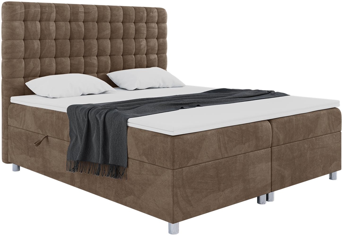 MEBLINI Boxspringbett ASTON 180x200 cm mit Bettkasten - H3/Braun Samt Polsterbett - Doppelbett mit Topper & Taschenfederkern-Matratze Bild 1