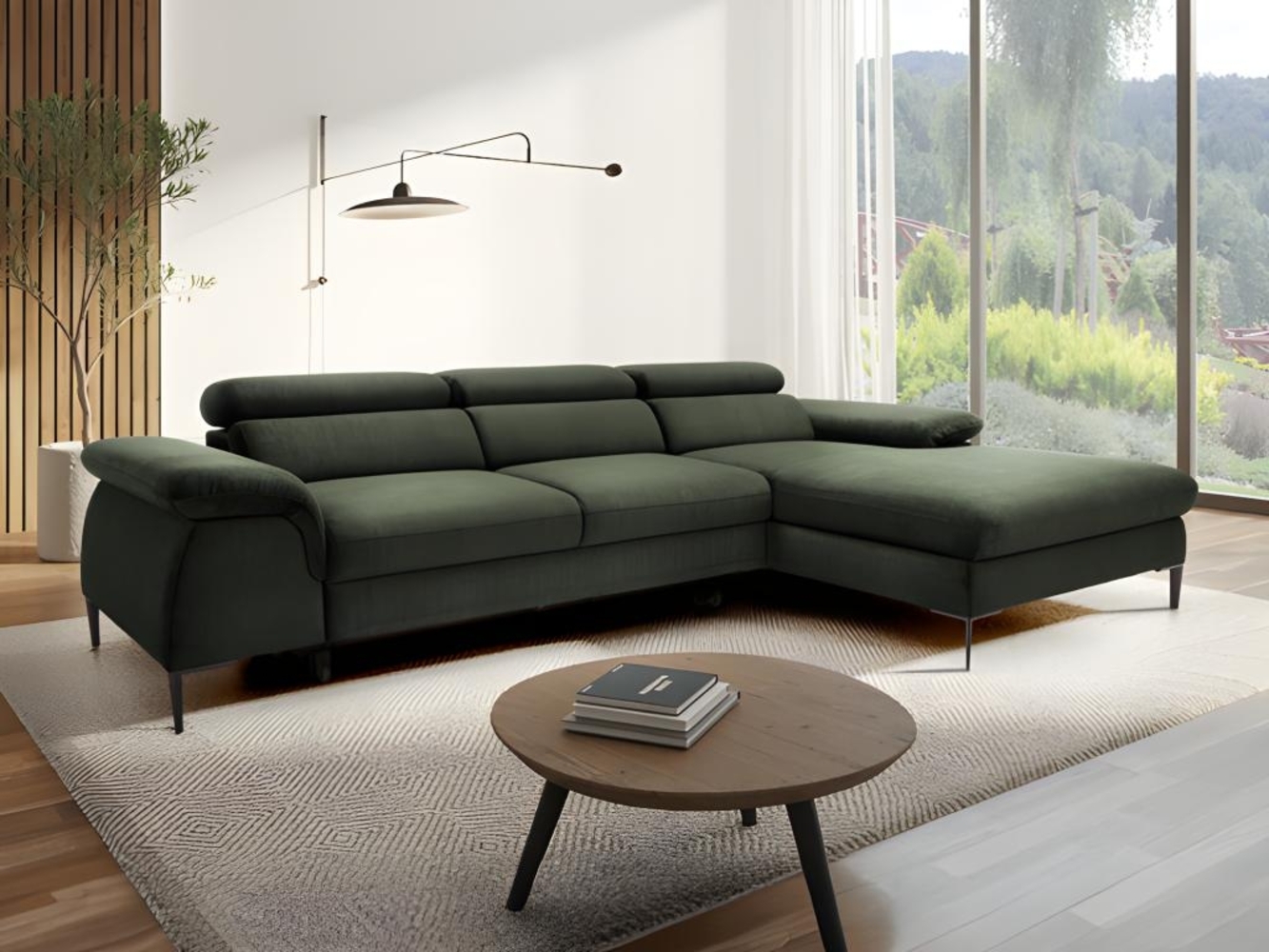 Vente-unique - Ecksofa mit Schlaffunktion - Ecke rechts - Samt - Grün - SEPINA von Pascal Morabito Bild 1