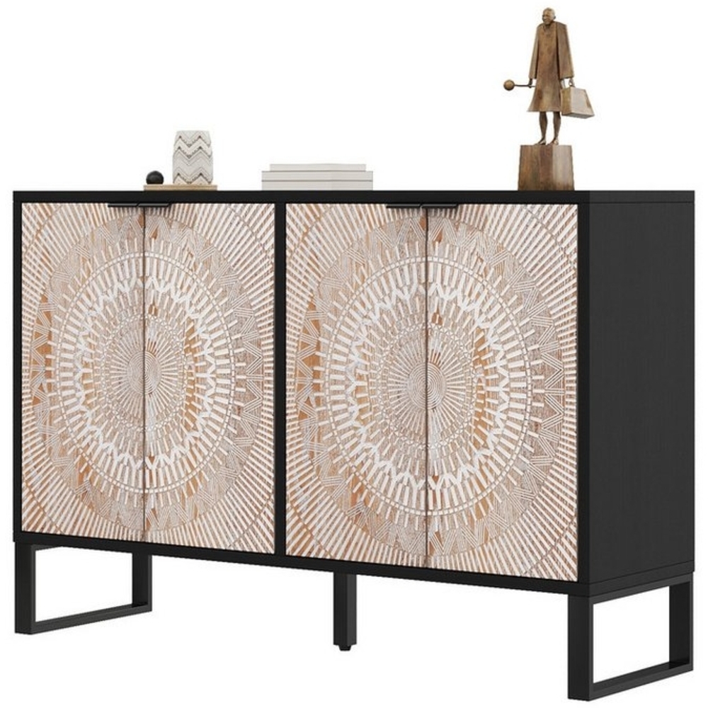 OKWISH Sideboard mit Metallgriffen (Kommode, Aufbewahrungsschrank, 1 St, mit vier geformten Türen), mit verstellbaren Beinen Bild 1