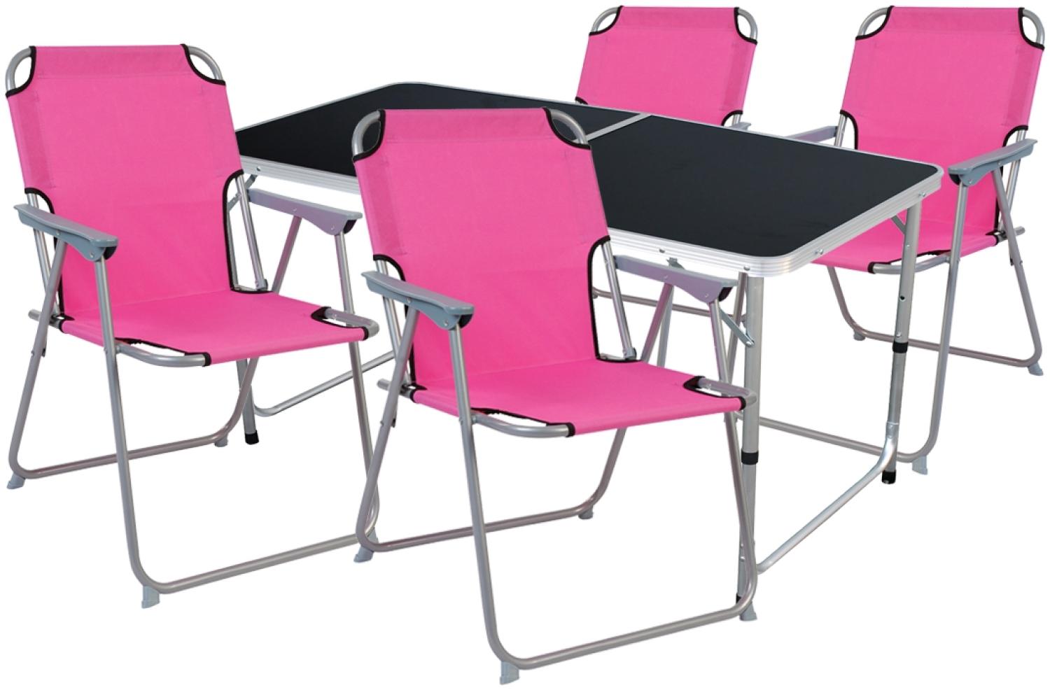 5-teiliges Campingmöbel Set Black Alu 120x60x58/70cm pink Bild 1