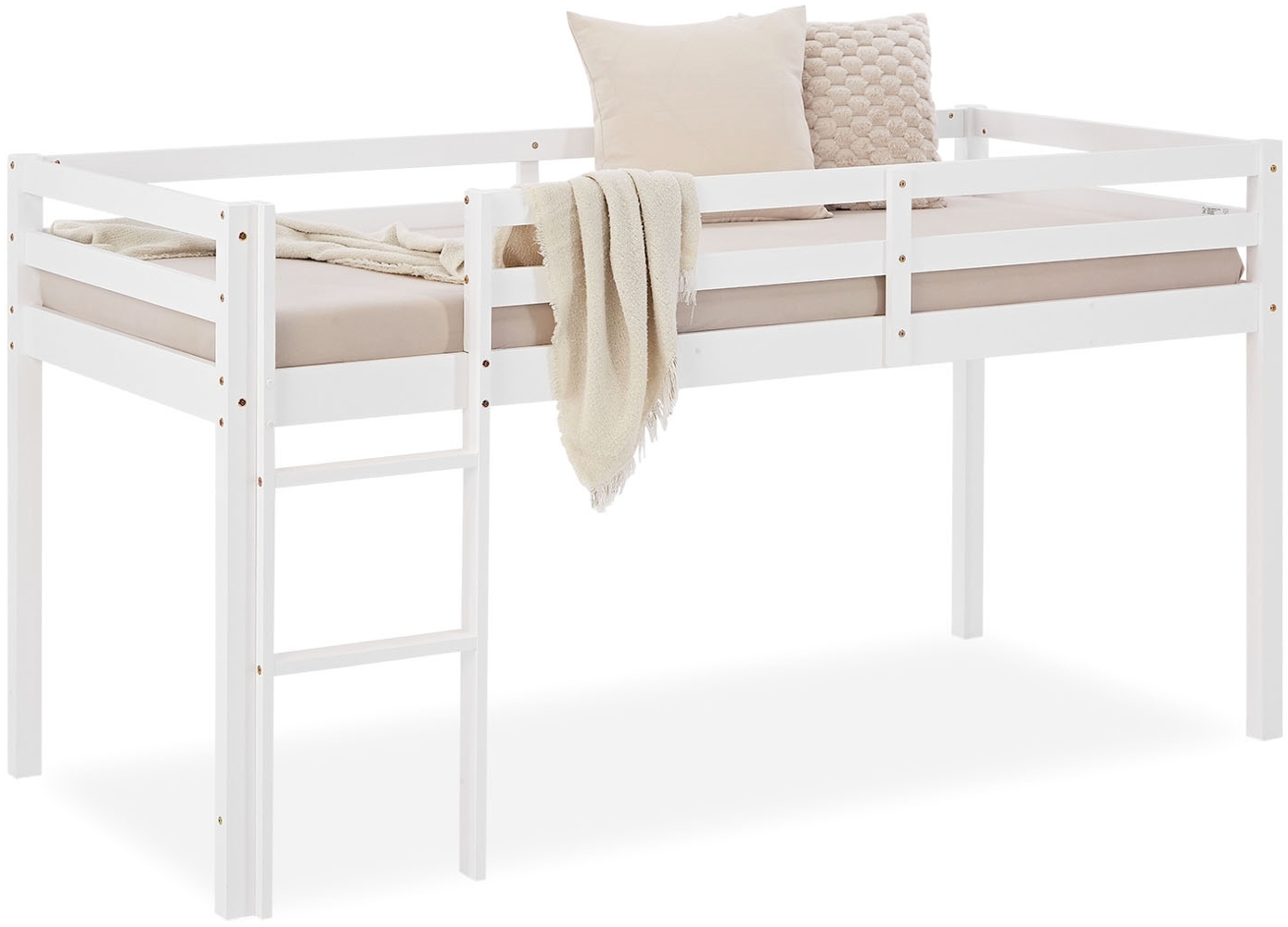 Homestyle4u Hochbett mit Leiter, Kiefer massiv, weiß, 90x200 cm Bild 1