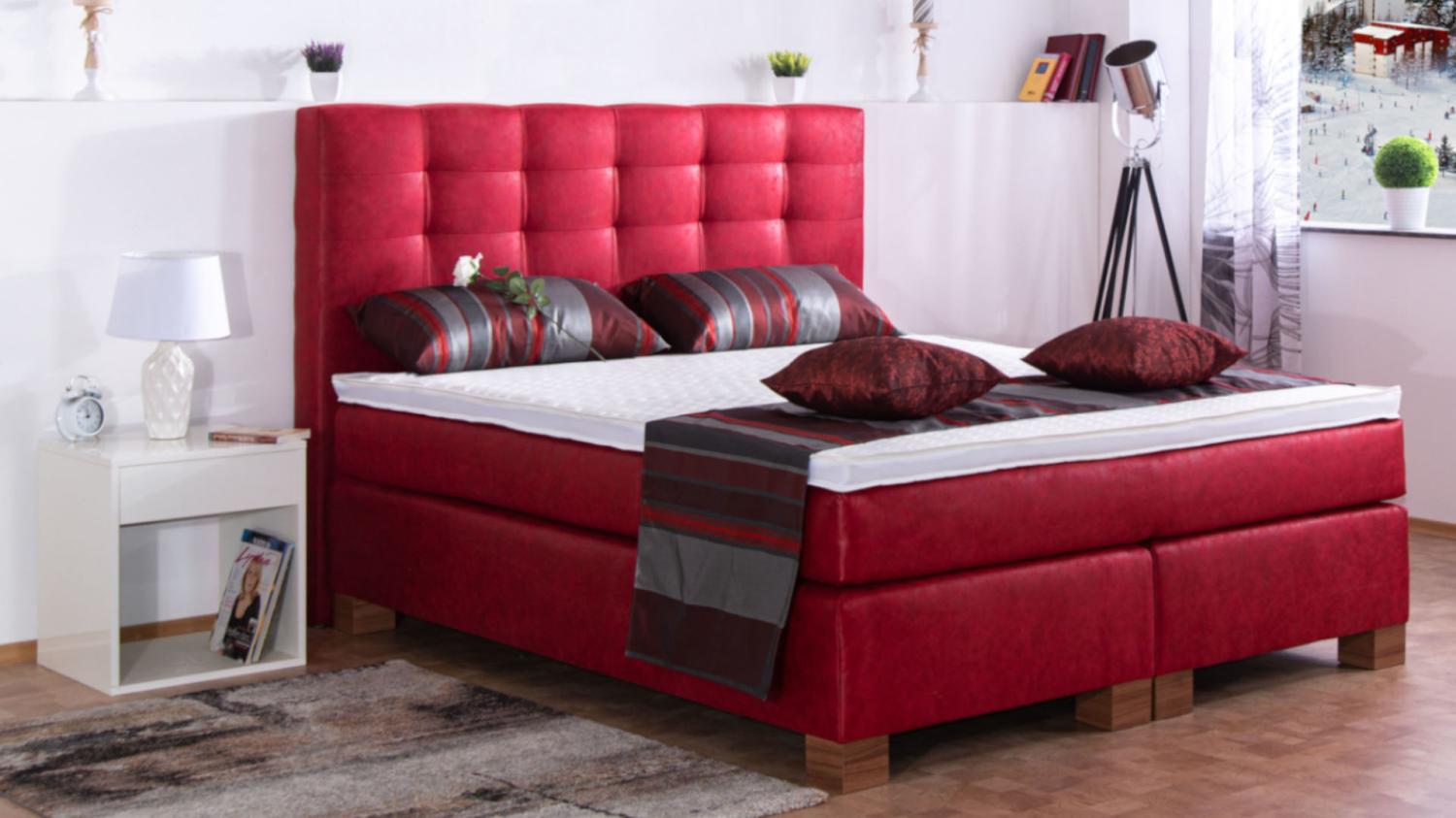 AUKONA| Boxspringbett Phönix Rot 180x200 | 7- Zonen Taschenfederkern Matratze, mit Komfortschaumtopper Bild 1