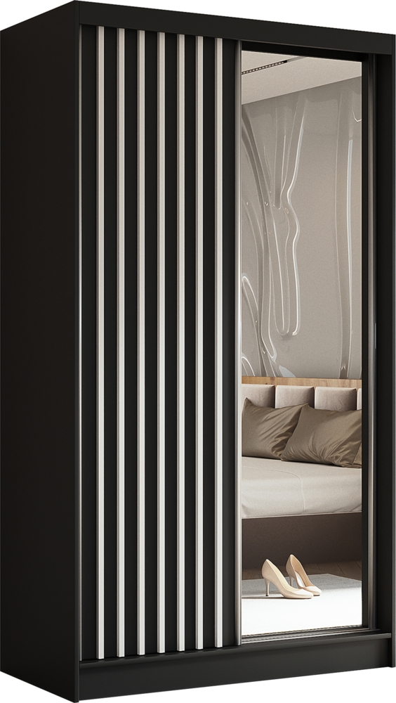 AX LIVING Modern Kleiderschrank Schwarz mit Spiegel Cabinio 120 cm Bild 1