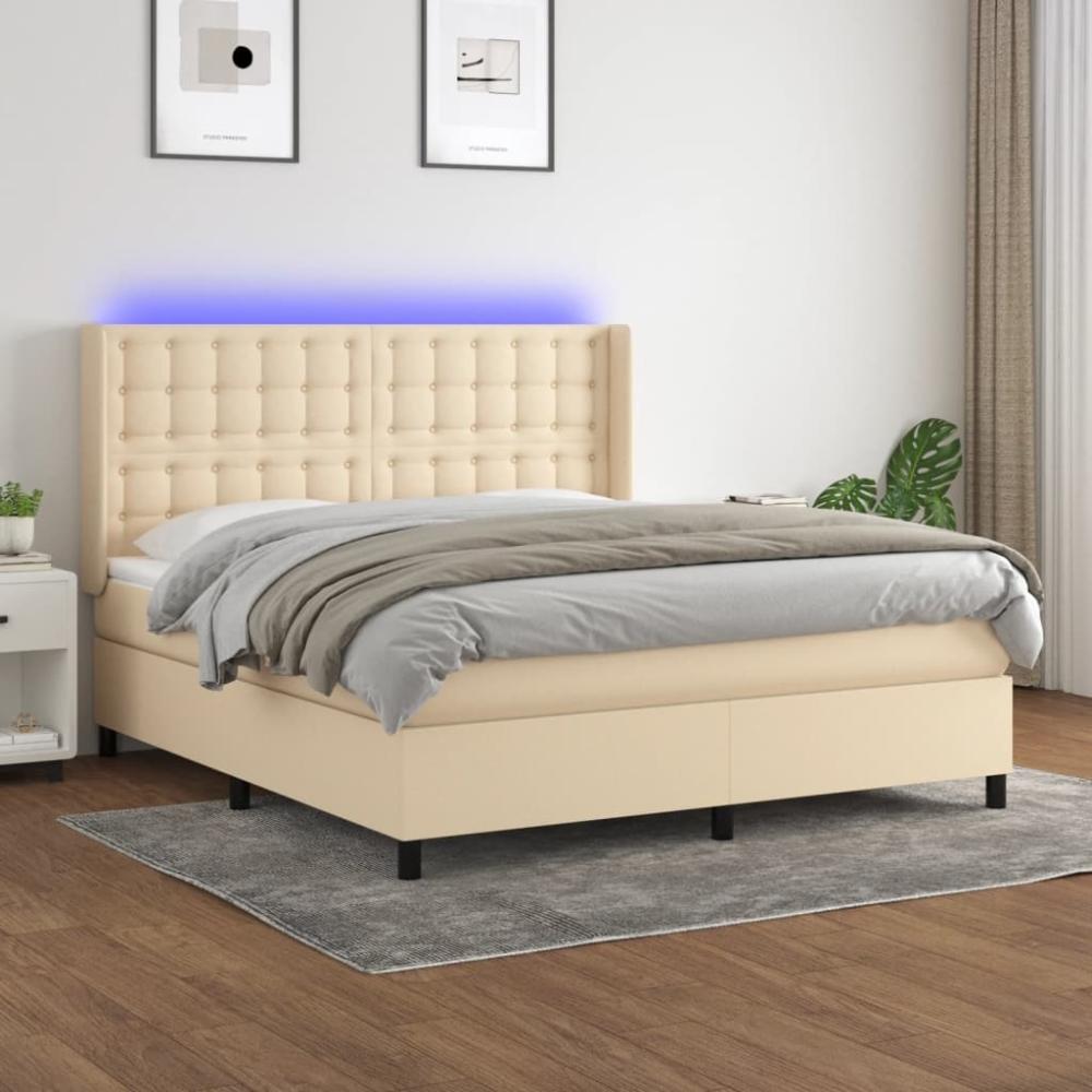 vidaXL Boxspringbett mit Matratze & LED Stoff Creme 160 x 200 cm Bild 1