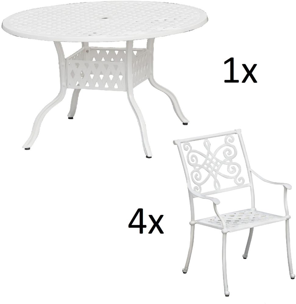 Inko 5-teilige Sitzgruppe Aluminium Guss weiß Tisch Ø 120 cm mit 4 Sesseln Tisch Ø120 cm mit 4x Sessel Nexus Bild 1