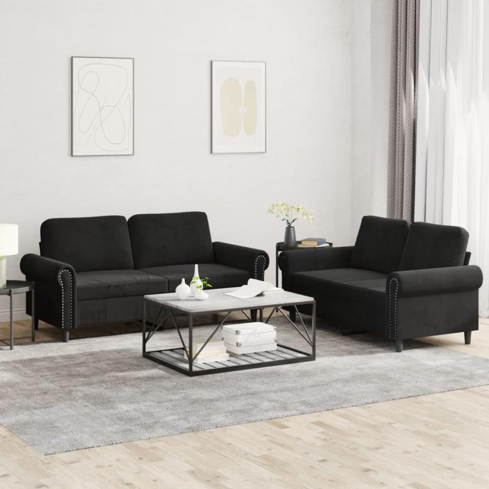 vidaXL 2-tlg. Sofagarnitur mit Kissen Schwarz Samt 3202215 Bild 1