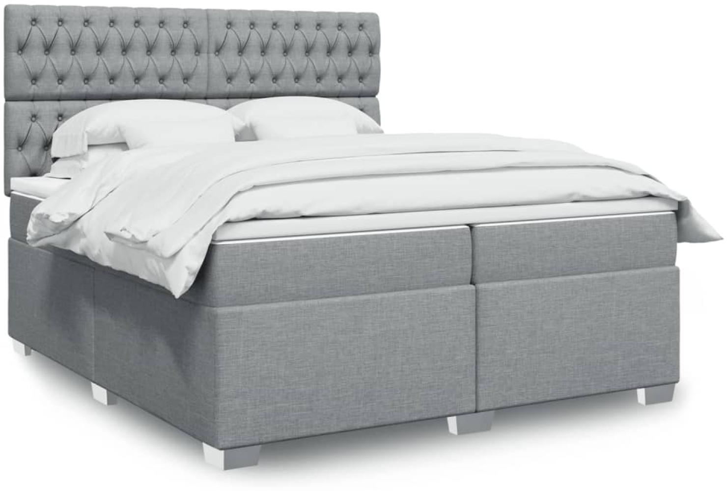 vidaXL Boxspringbett mit Matratze Hellgrau 200x200 cm Stoff 3292902 Bild 1