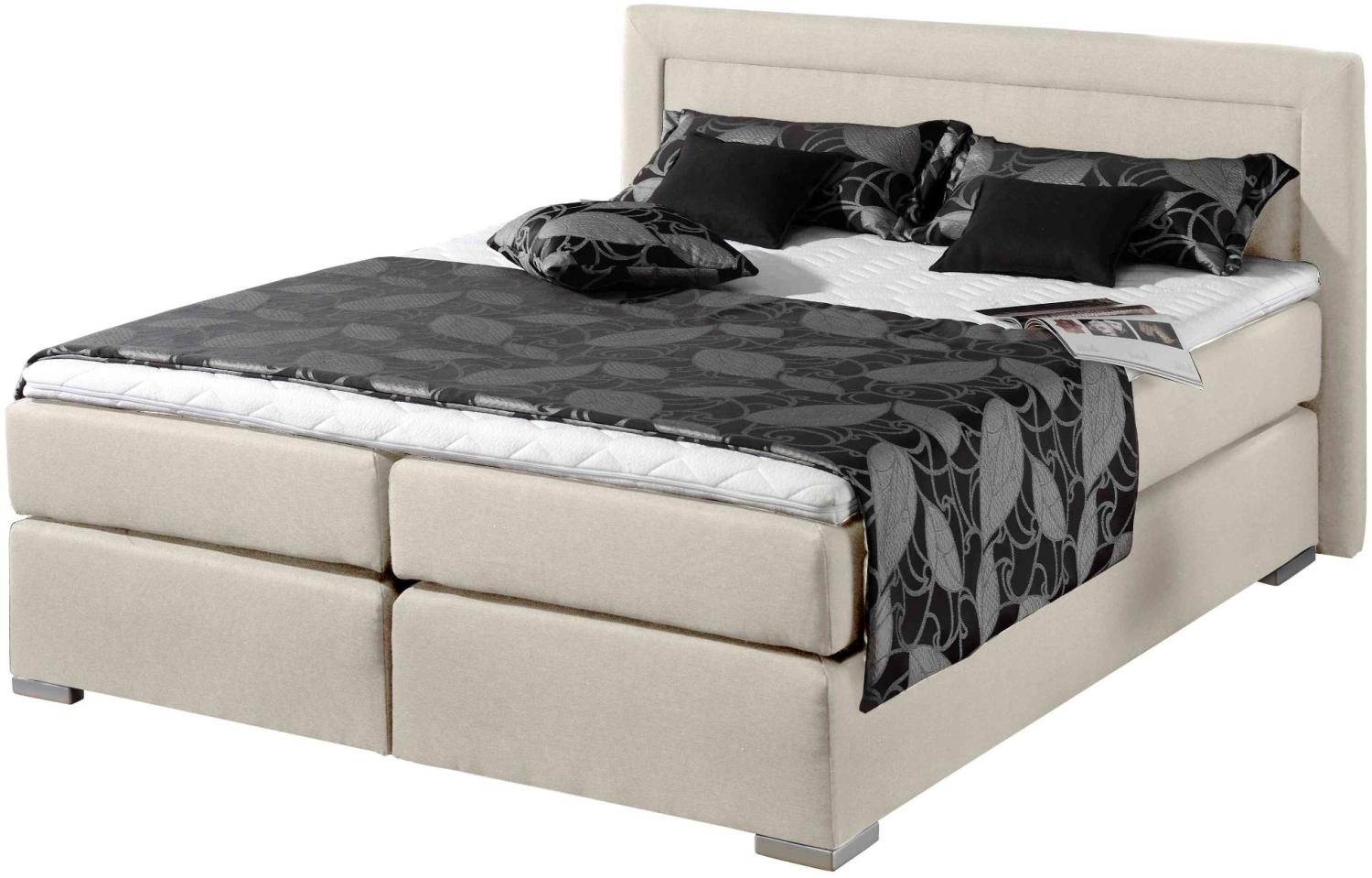 Maintal Boxspringbett Mambo, 140 x 200 cm, Strukturstoff, Bonellfederkern Matratze H2, creme Bild 1