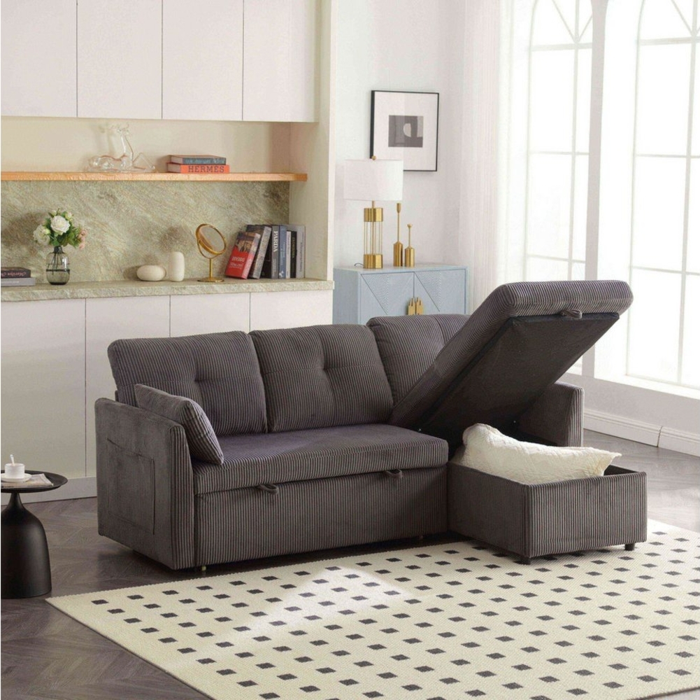 HAUSS SPLOE Sofa Schlafsofa Ecksofa mit Ausziehbett, Stauraum, Seitentaschen, Kissen, mit Relaxfunktion Bild 1