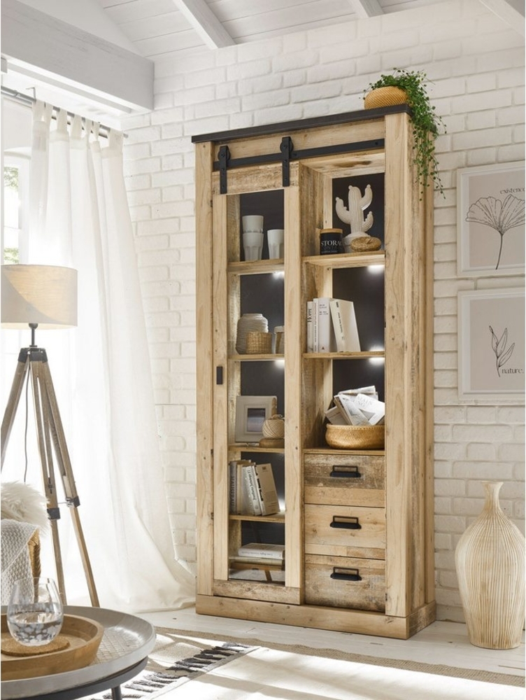 Lomadox Vitrine SHELTON-61 Old Style hell Nb. mit anthrazit 93/201/38 cm Bild 1