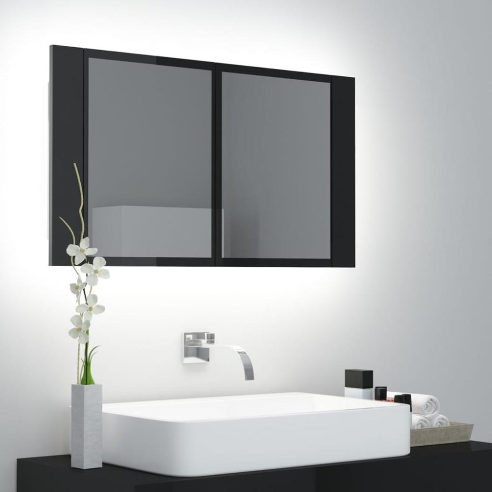 LED-Bad-Spiegelschrank Hochglanz-Schwarz 80 x 12 x 45 cm Acryl Bild 1