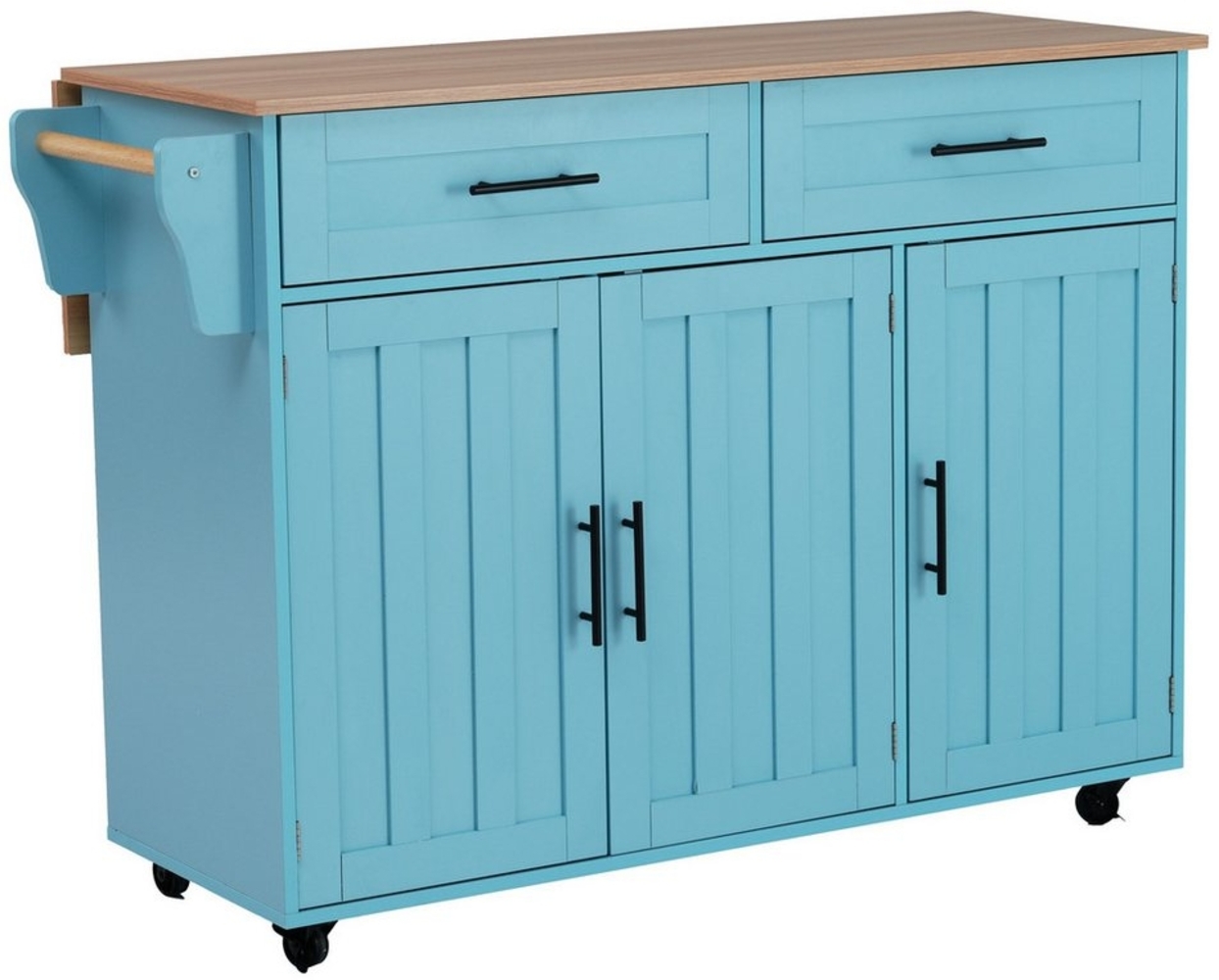 MODFU Sideboard Anrichte Küchenschrank Speisewagen (Kücheninsel, Servierwagen, Küchenschrank, 1 St, 5 Räder, 3 Tür), mit Ausziehbare Arbeitsplatte,Massivholzbeine umschaltbar Bild 1