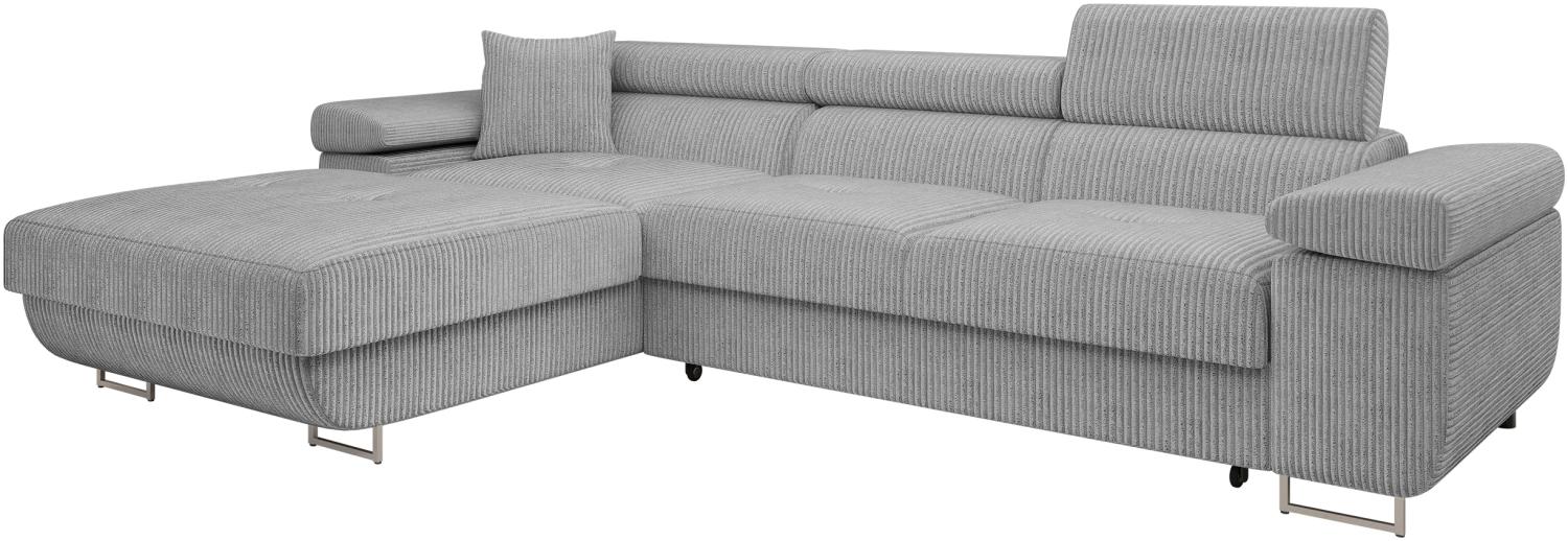 Ecksofa Torezio Mini Cord mit Bettkasten, Schlaffunktion und Einstellbare Kopfstützen (Farbe: Poso 110, Seite: Links) Bild 1