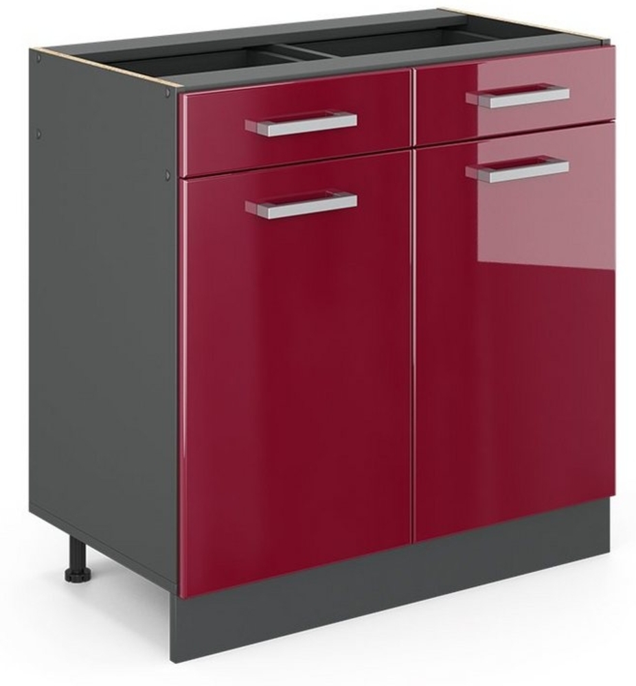 VICCO Küchenschrank R-Line Hängeschrank Unterschrank Küchenzeile Küchenunterschran Anthrazit (Bordeaux Hochglanz, Schubunterschrank 80cm) Bild 1