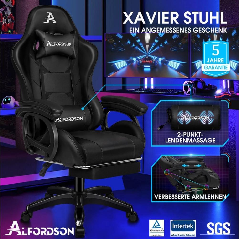 ALFORDSON Gaming-Stuhl mit Massage, verstellbar, PU-Leder, Schwarz Bild 1