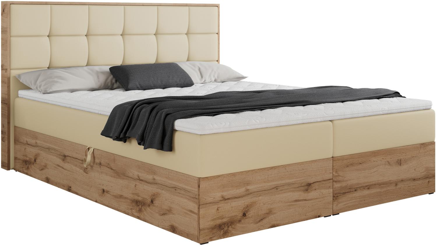 Boxspringbett mit Kopfteil und Topper, Polsterbett - ALBERO 1 - 160 x 200 cm - Creme Kunstleder - H4 Bild 1