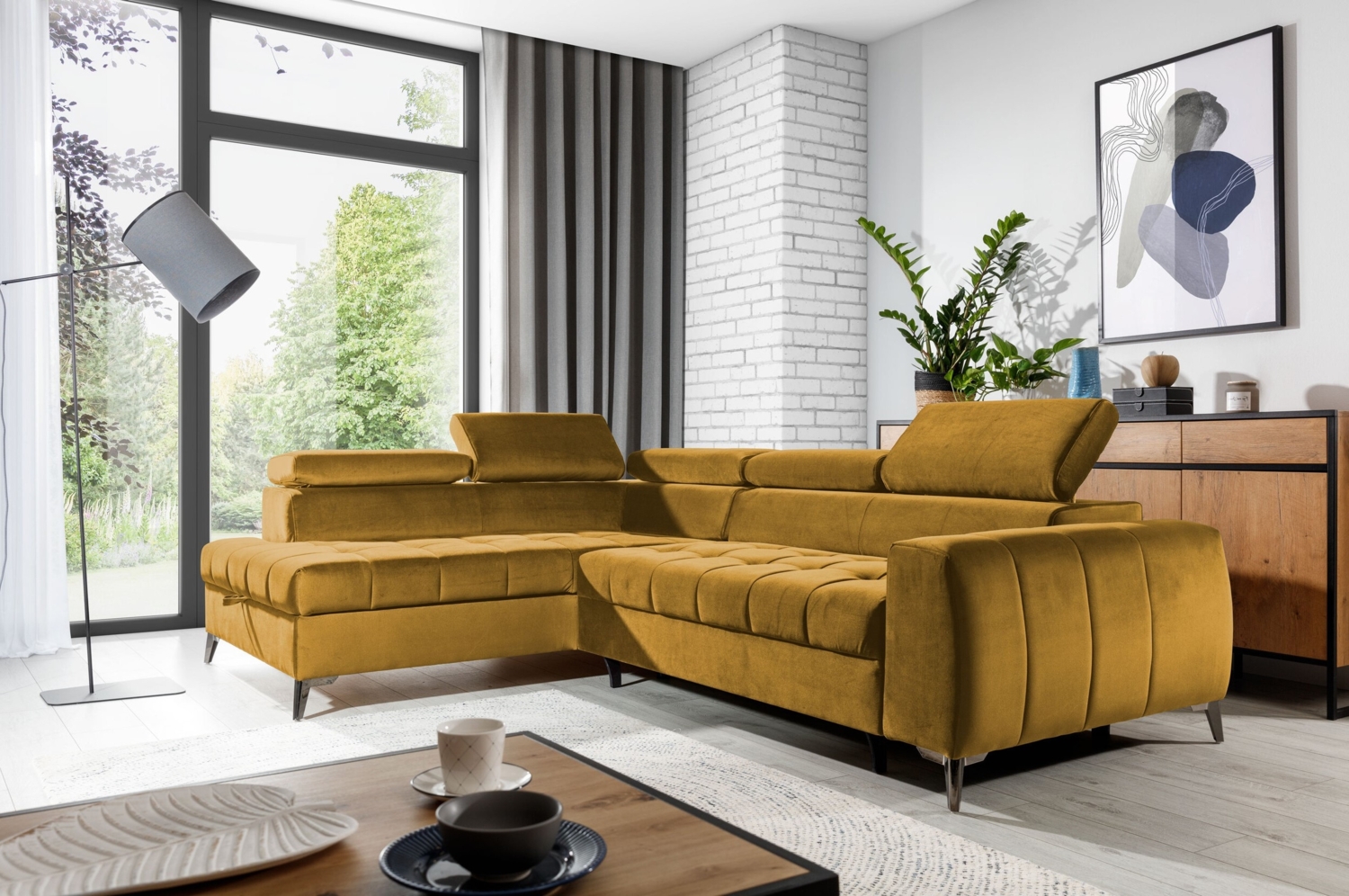 99rooms Dali Ecksofa Velours SALVADOR Gelb Links mit Bild 1