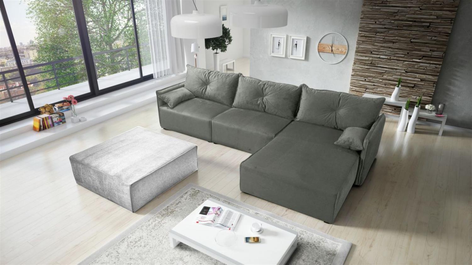 Ecksofa mit Schlaffunktion HUNTER in Stoff Royal Grau Ottomane Rechts Bild 1