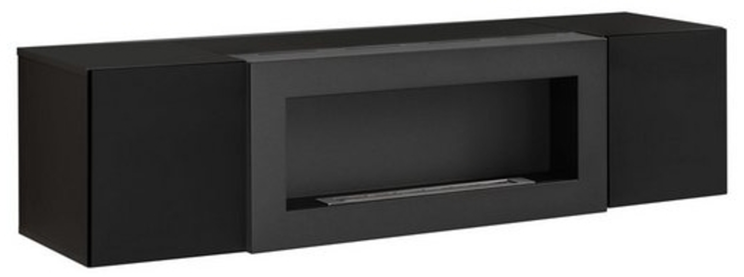 ASM-Moebel TV-Wand, mit Bio-Ethanol Kamin und Hochglanz Fronten FLY SBK, Push-Click System, 40 x 160 x 40 cm Bild 1