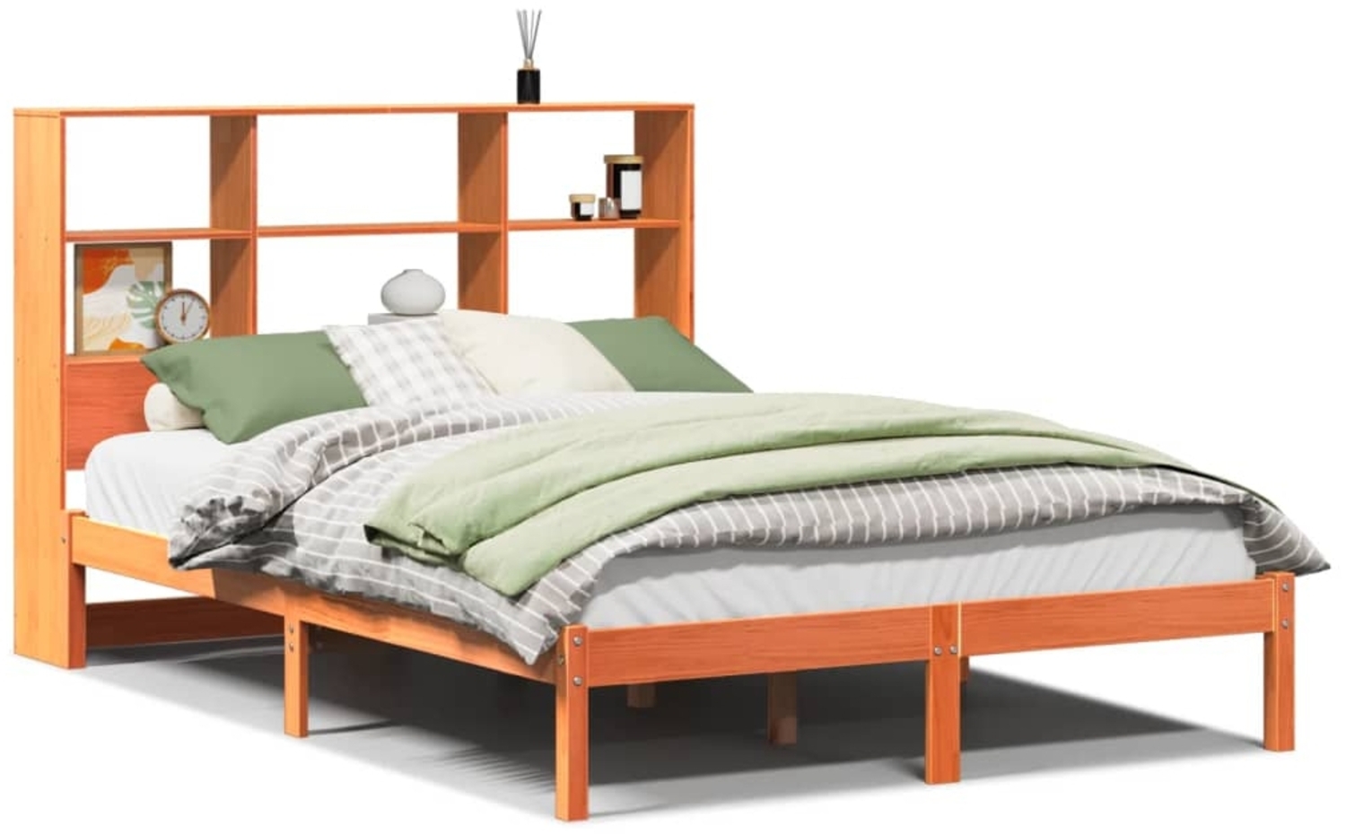 vidaXL Massivholzbett mit Regal ohne Matratze Wachsbraun 135x190 cm 3321600 Bild 1