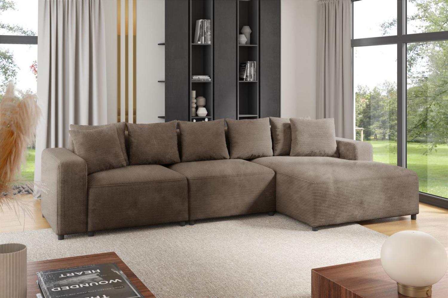 Ecksofa Designersofa Sofa MEGAN in Stoff Poso Cappuccino Ottomane Rechts Bild 1