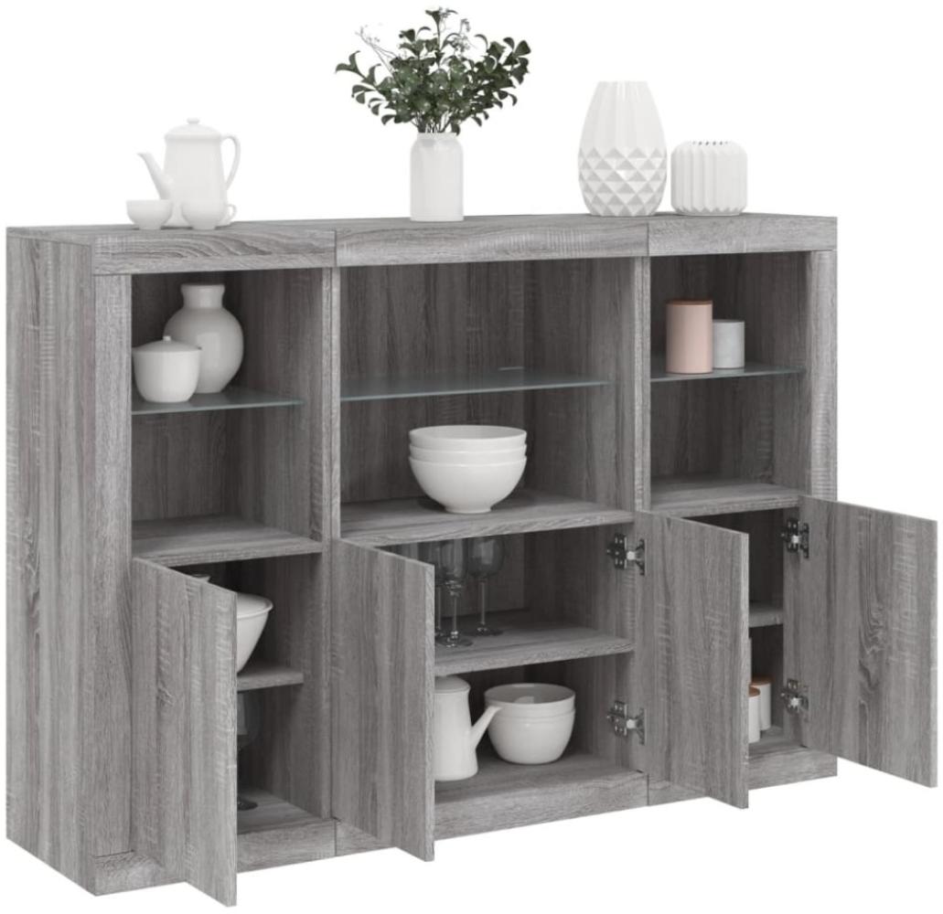 vidaXL Sideboards mit LED-Leuchten 3 Stk. Grau Sonoma Holzwerkstoff 3209112 Bild 1