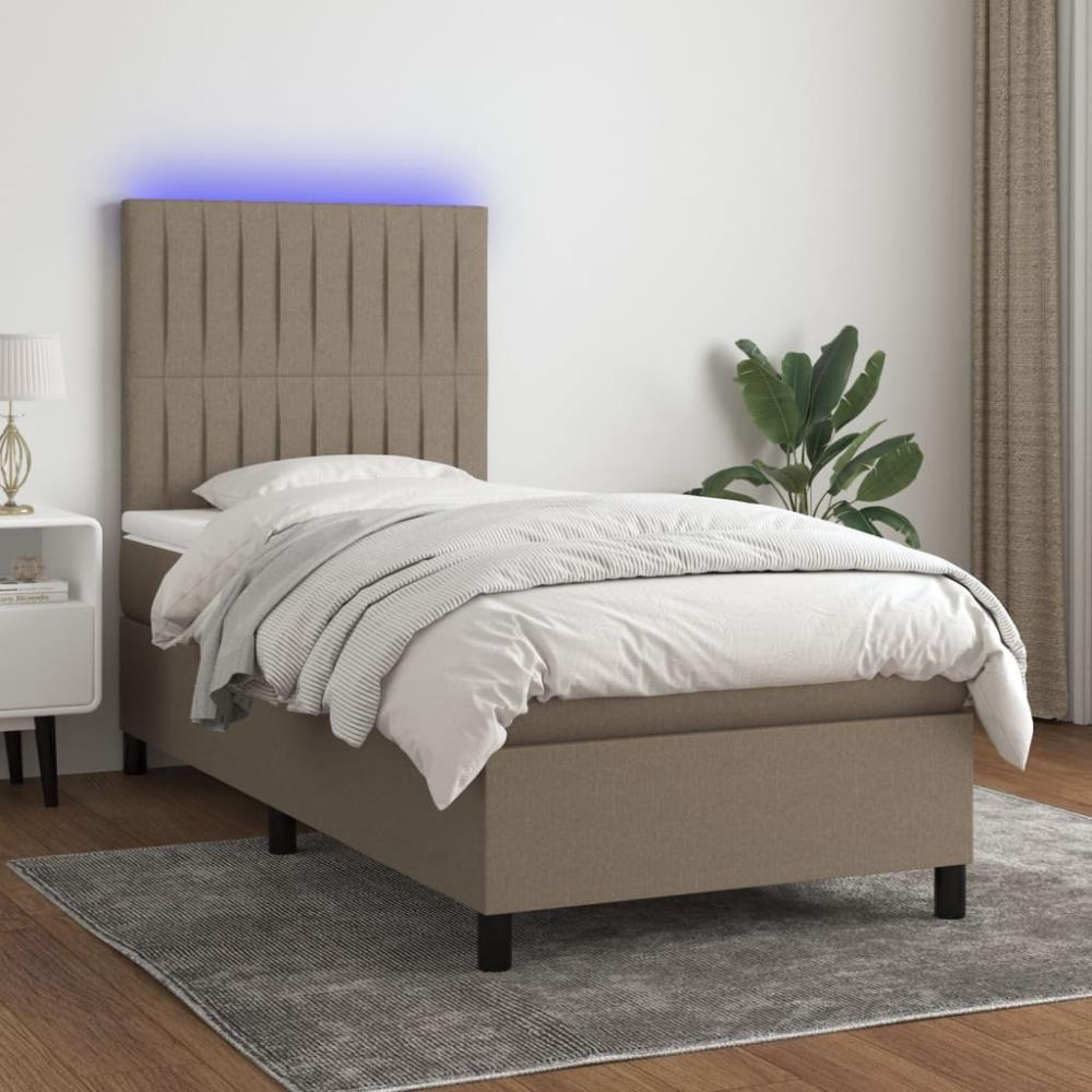 vidaXL Boxspringbett mit Matratze & LED Taupe 90x200 cm Stoff 3135009 Bild 1