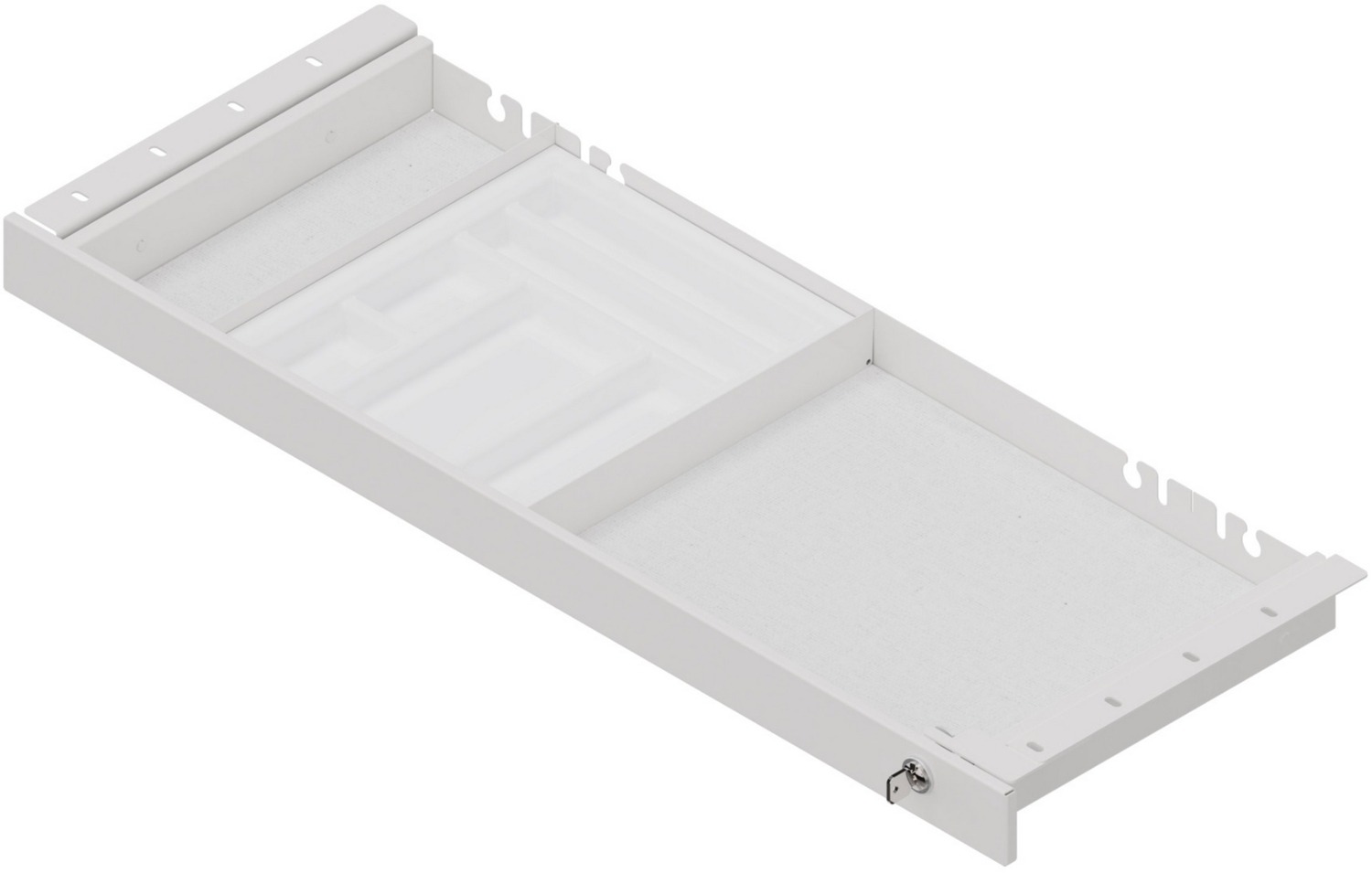 bümö Schreibtisch Organizer Schublade abschließbar aus Metall in weiß mit Schloss, Schreibwareneinsatz, Trennstegen & Antirutschmatte - Premium Schreibtisch Zubehör, UCT1-W Bild 1