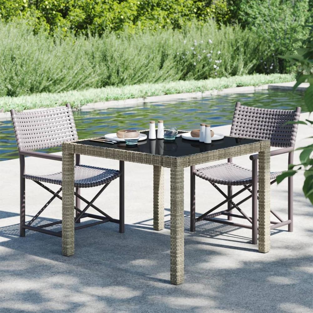 vidaXL Gartentisch 90x90x75 cm Gehärtetes Glas Poly Rattan Grau 316701 Bild 1