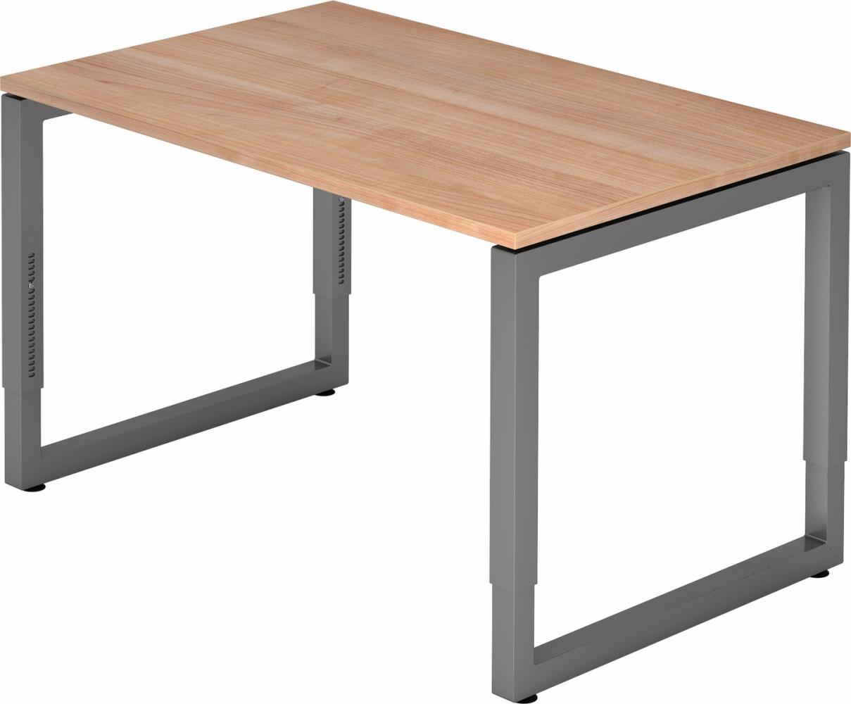 bümö höhenverstellbarer Schreibtisch R-Serie 120x80 cm in Nussbaum, Gestell in Graphit - PC Tisch klein für's Büro manuell höhenverstellbar, Computertisch verstellbar, RS-12-N-G Bild 1